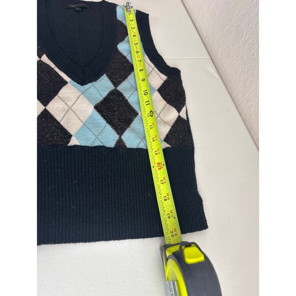 BCBGMaxAzria Cropped Fitted Angora and Wool V-neck Argyle Knit Sweater Vest Sz L - Picture 8 of 8
